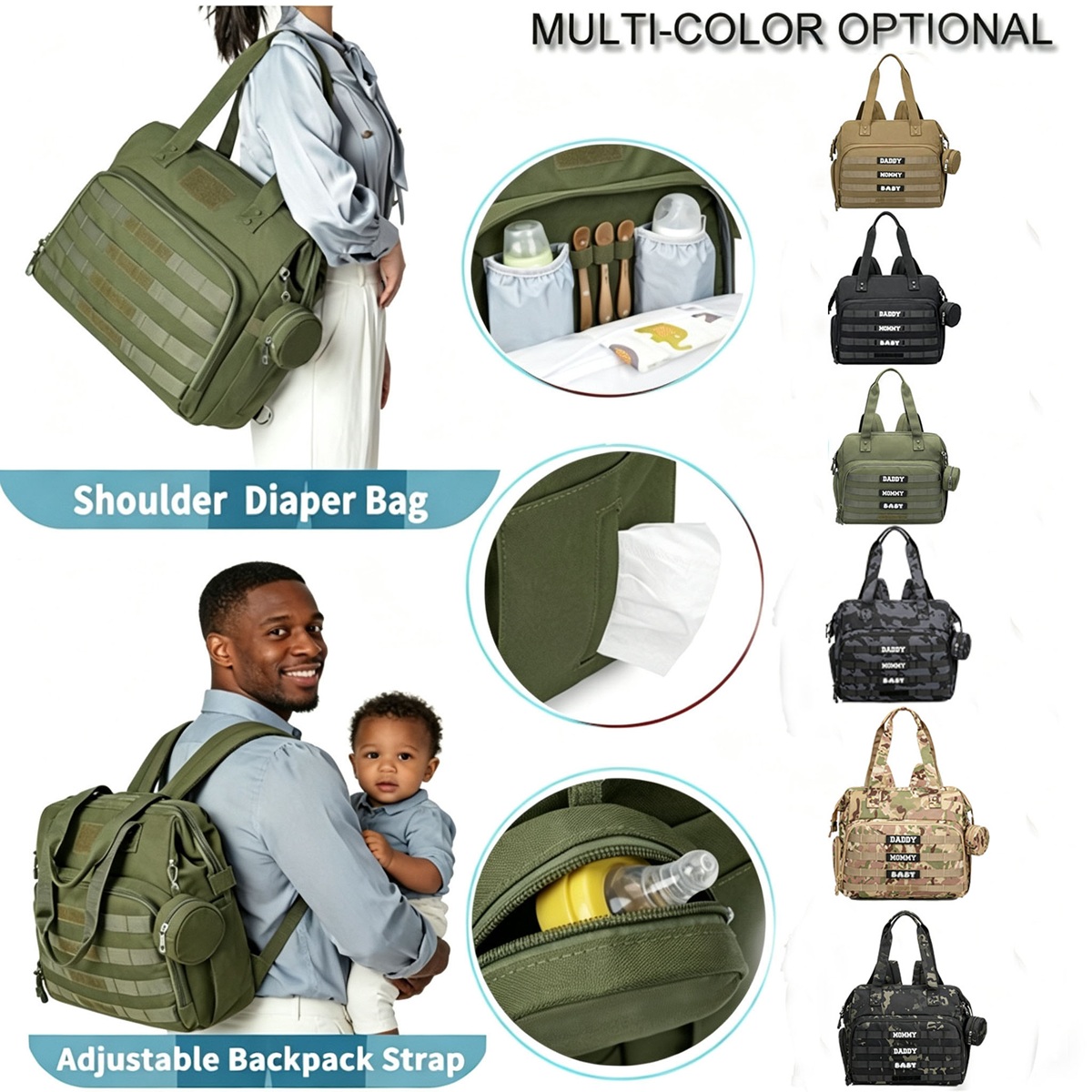 Diaper Bag Backpack - Große Wickeltasche, wasserdichter Rucksack, Mama-Tasche, Baby-Wickeltasche,