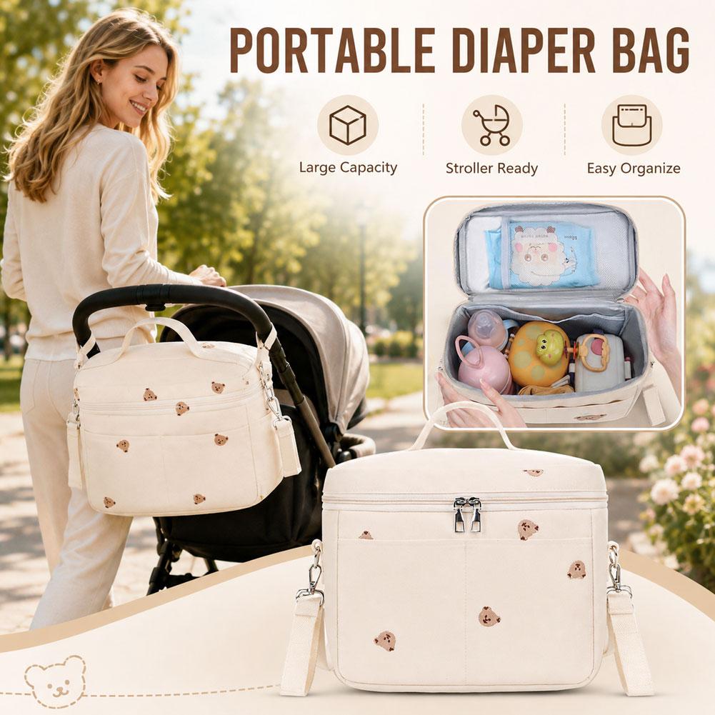Diaper Bag Backpack - Niedliche Bären-Flaschenkühltasche, Thermoisolierte Kinderwagen-Organizer-Tasche, Wasserdichte Wickeltasche